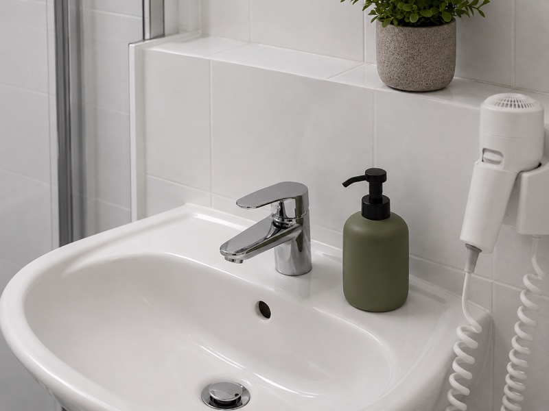 Waschbecken mit Ablage im Badezimmer