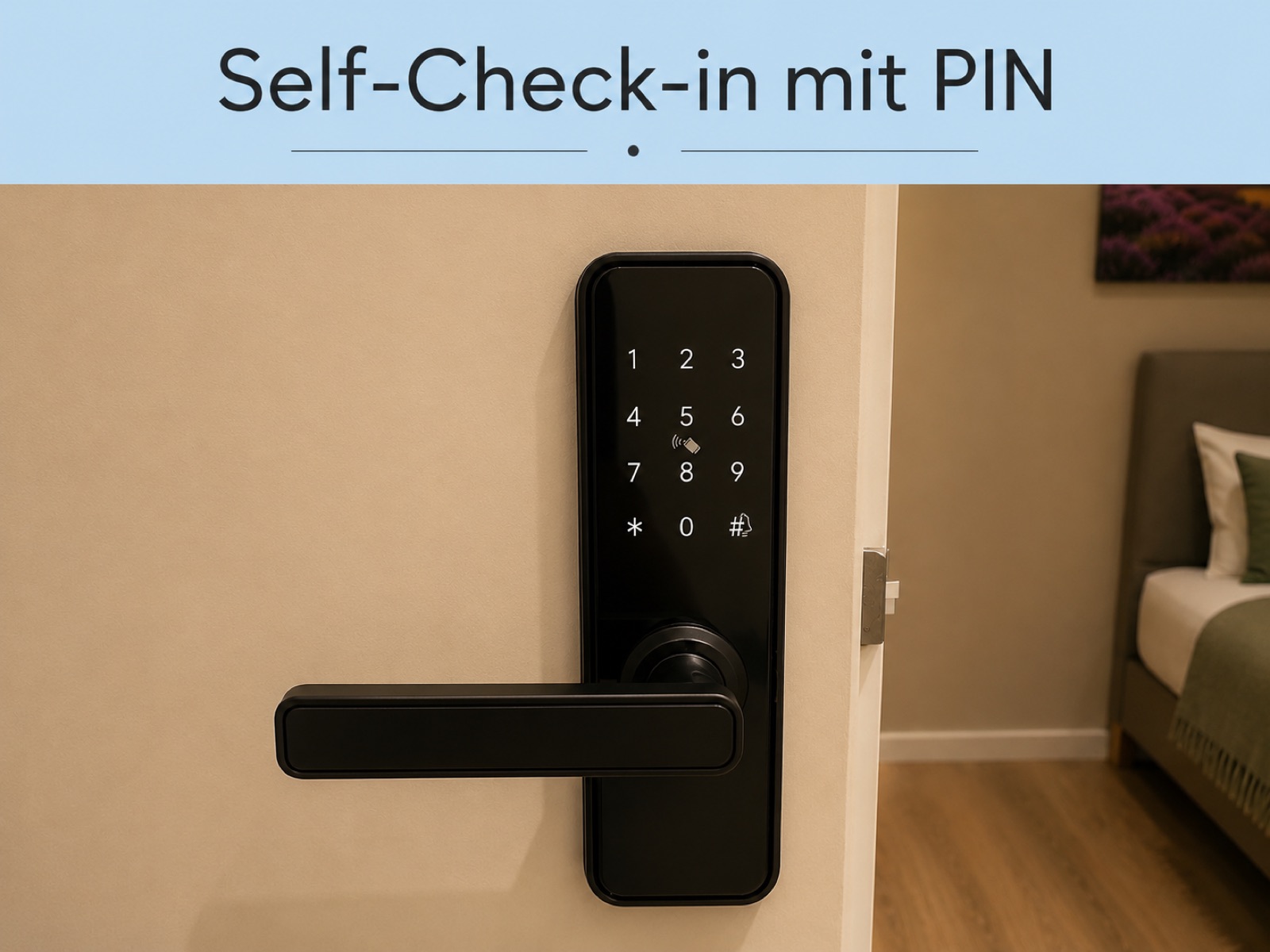 Zimmertür mit PIN-Zahlenfeld für den digitalen Zugang zum Zimmer